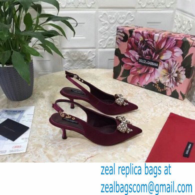 Dolce  &  Gabbana Heel 6.5cm Satin Slingbacks Burgundy with Crystal Bow 2021